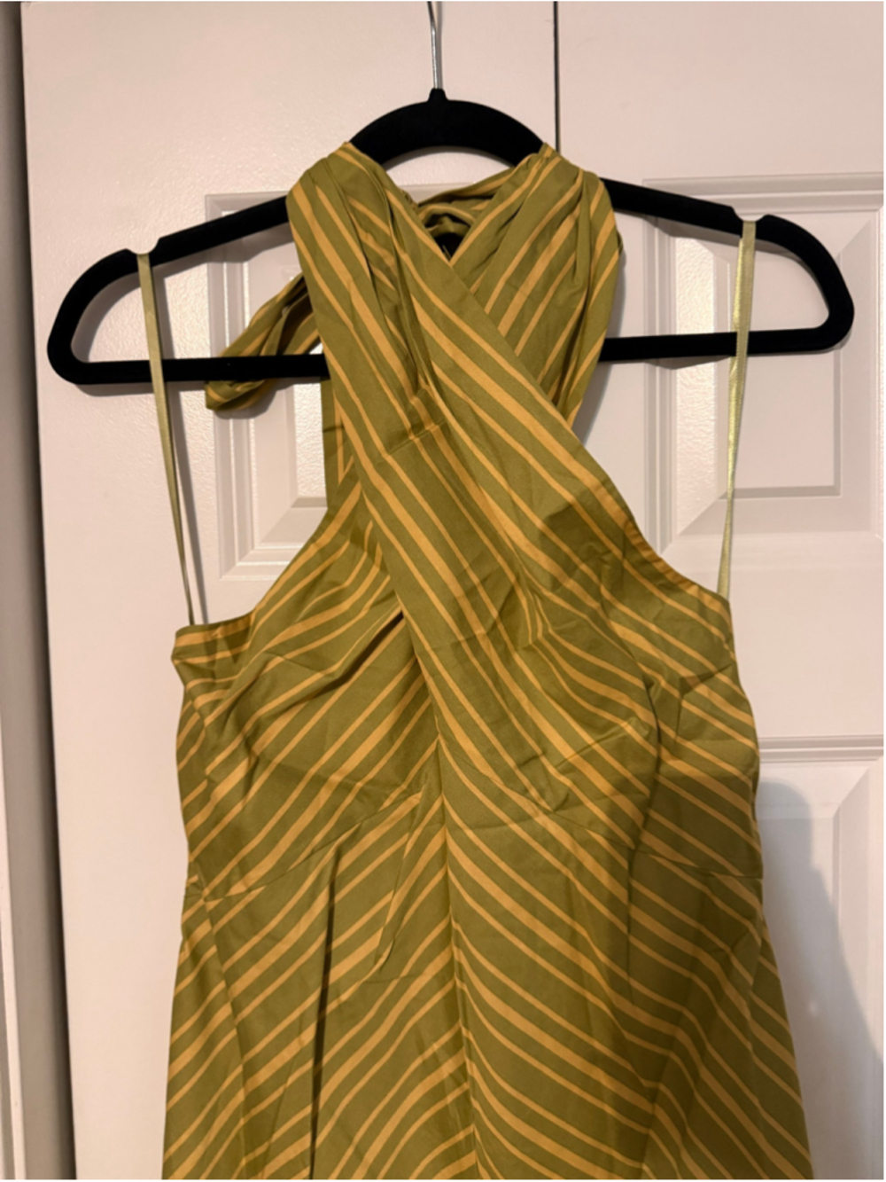 Women's o.p.t Noelle Cotton Dress Green Striped Halter Maxi Dress Size S - Picture 6 of 9